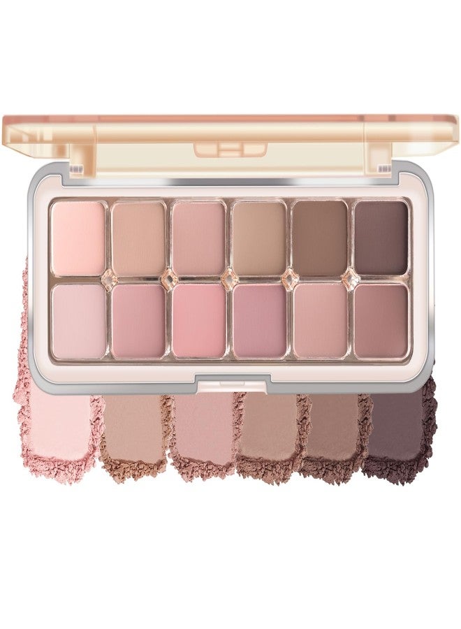 KYDA 12 Colors Grey Pink Eyeshadow Palette with Brush, High Pigment Matte Shimmer Pink Brown Eye Shadow, Netural Brown Eyes Palette for Women, Soft Blendable Powder Eyeshadow, Korean Eyes Makeup - Image 1